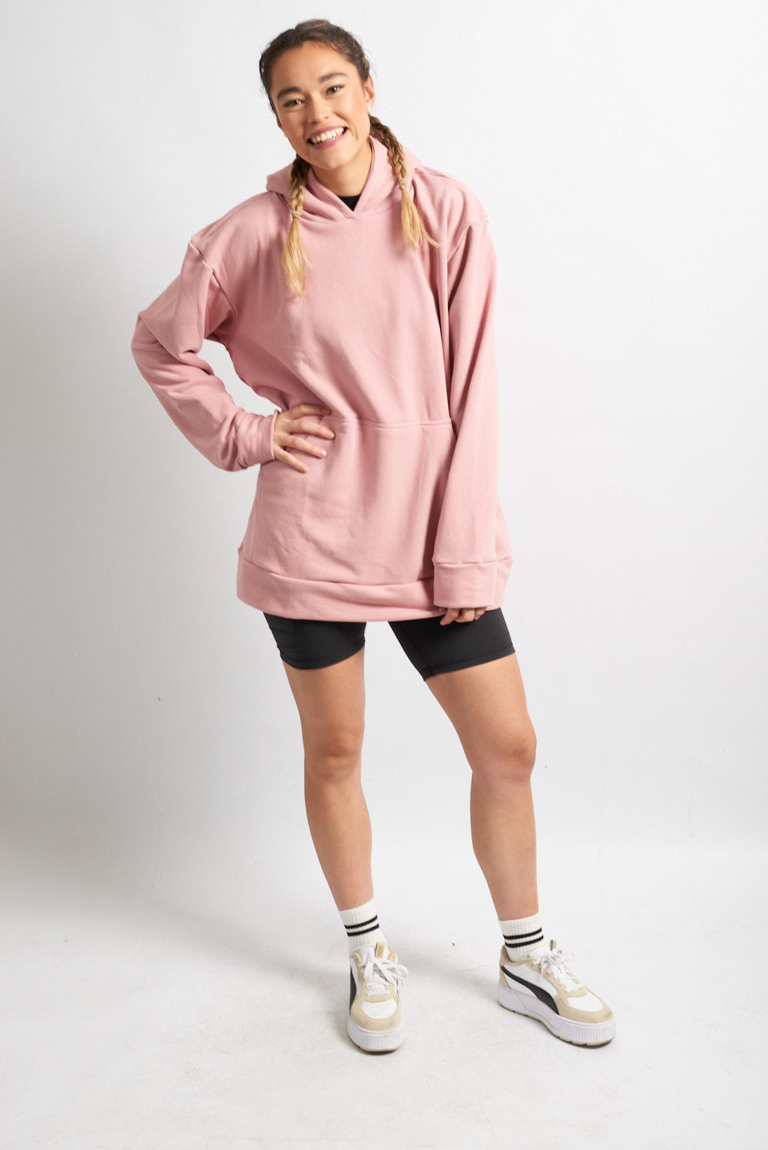 Poleron Hoodie Oversize Liviano Rosa Latte