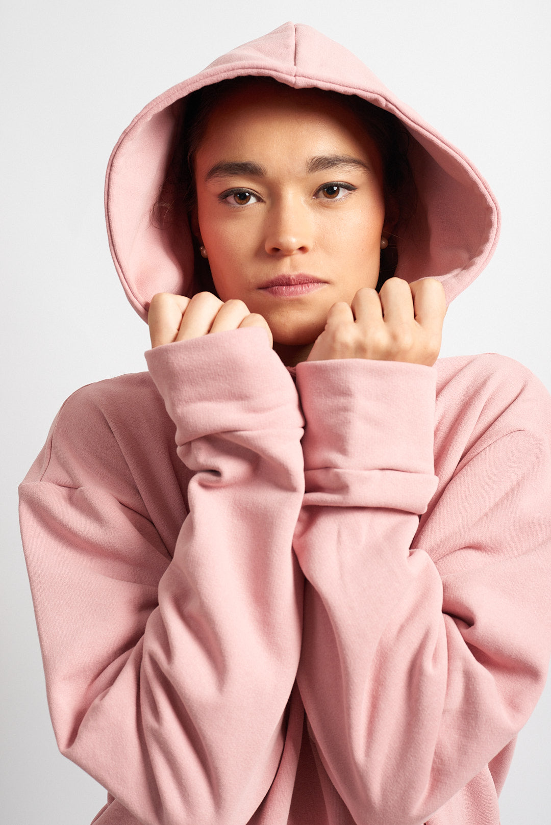 Poleron Hoodie Oversize Liviano Rosa Latte