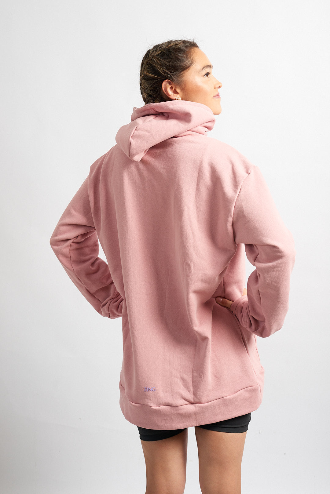 Poleron Hoodie Oversize Liviano Rosa Latte