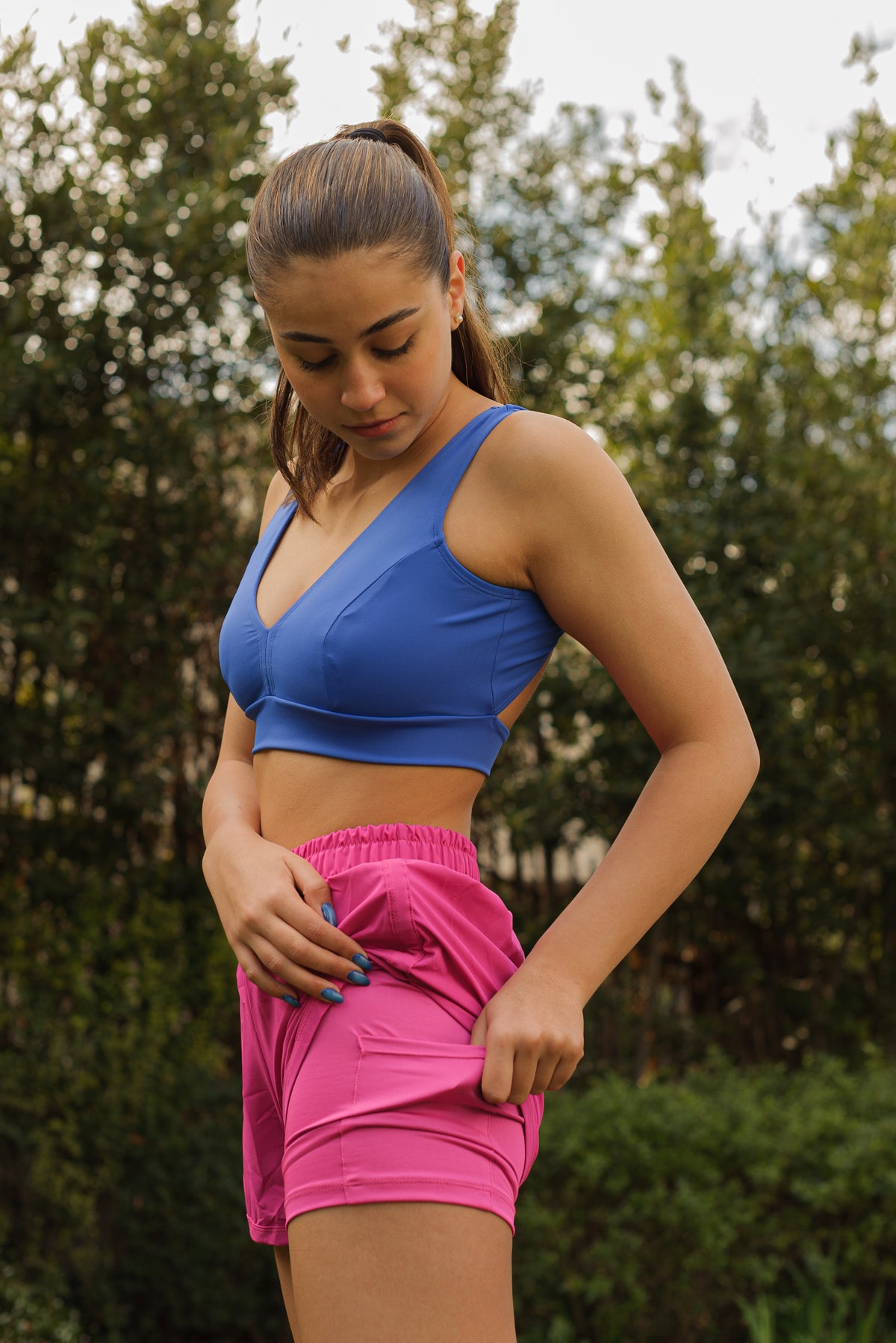 Short con pretina alta, calza incorporada Pink